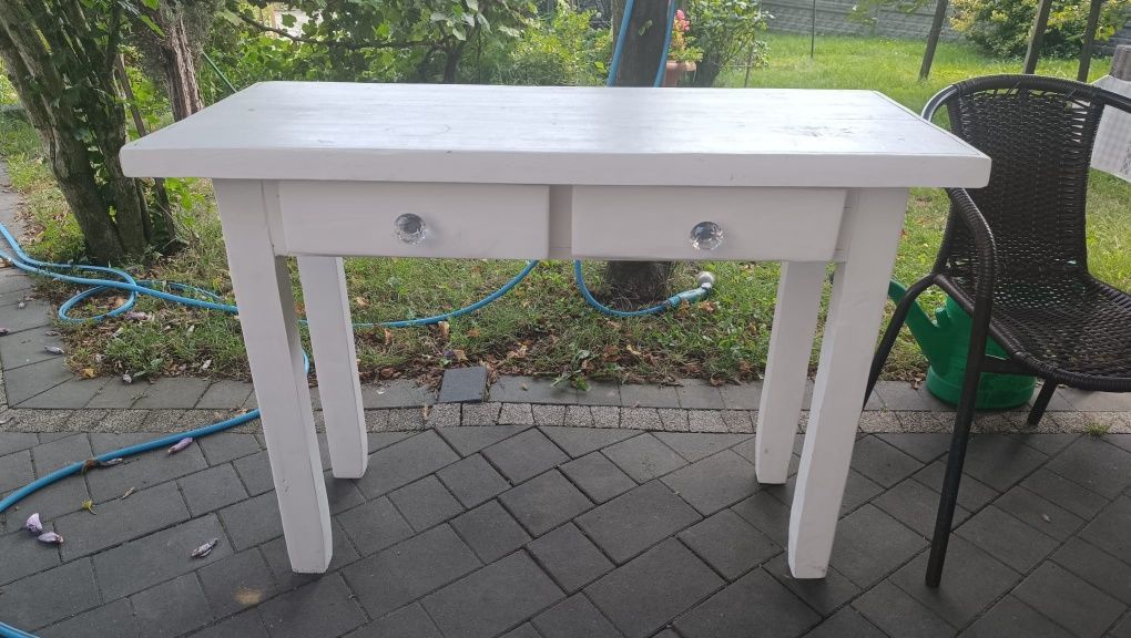 Konsolka, toaletka turkusowa drewniana odnowiona DIY
