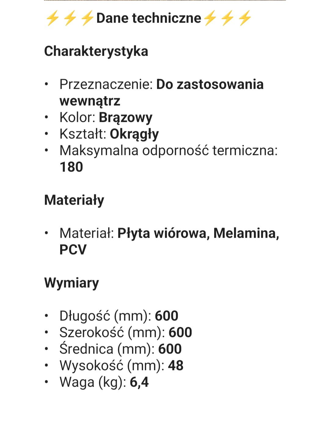 Blat do stołu okrągły  drewniany gruby laminowany 60 cm