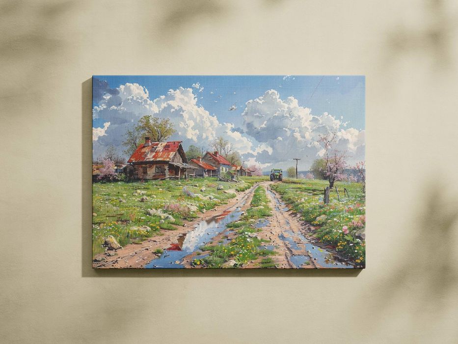 Obraz na płótnie "Wiosenny Dzień na Polskiej Wsi" 120x80 cm