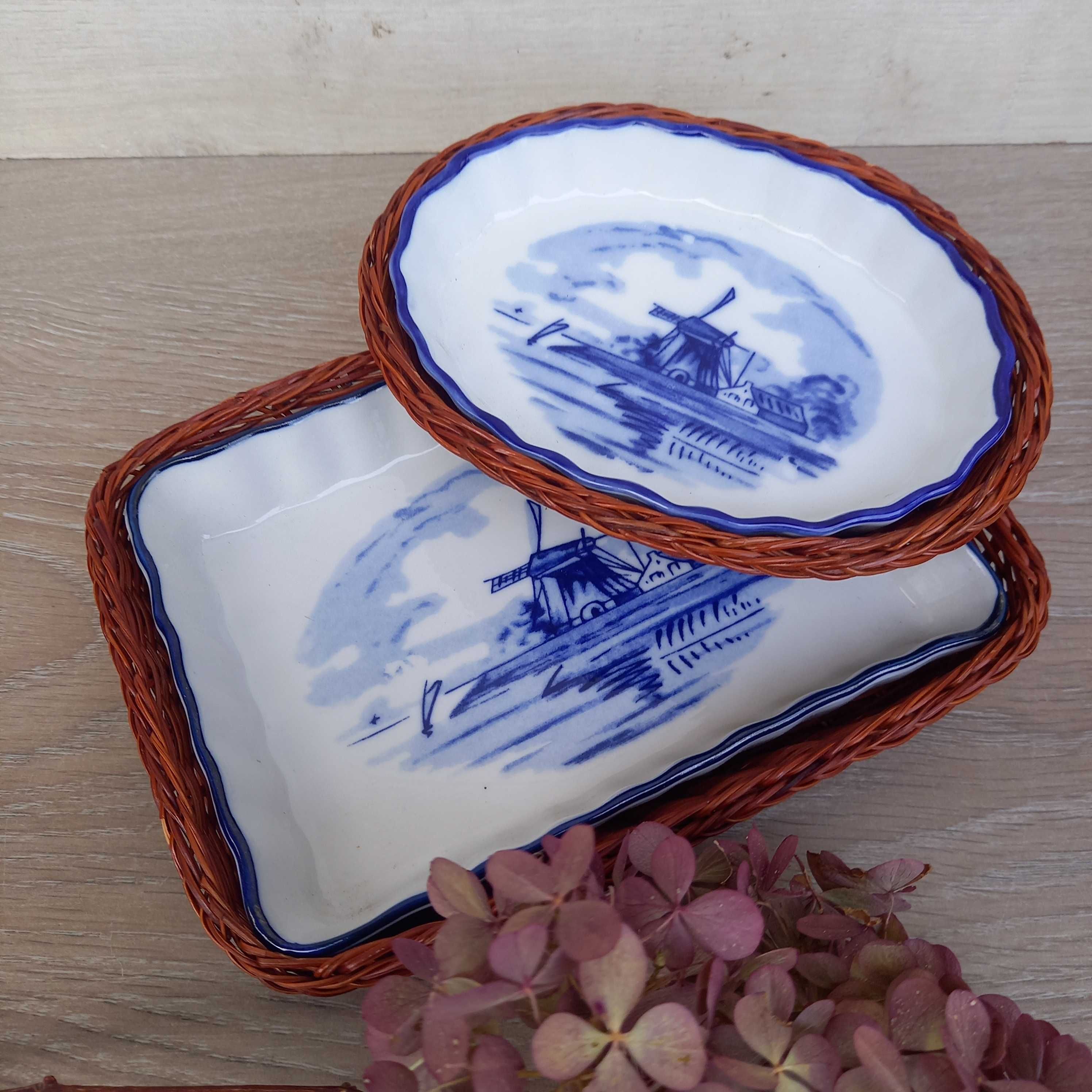 Francuska ceramiczna miseczka wiklinowa osłona komplet 2szt