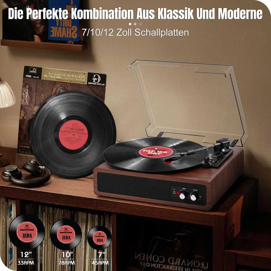 Leitor de Discos de Vinil com Bluetooth com Colunas Integradas