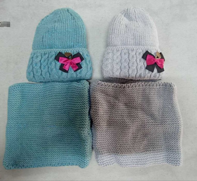 Набір шапка хомут снуд шарф зимова дівчинка рожева синя біла лаванда