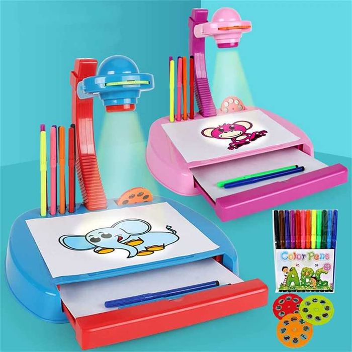 #888 Niebieski projektor do rysowania szuflada mazaki 4 in 1