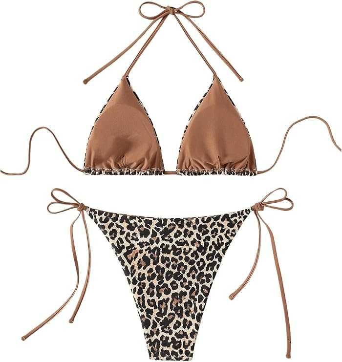 Bikini damskie panterka halter sznurowane plecy stringi lato rozmiar M
