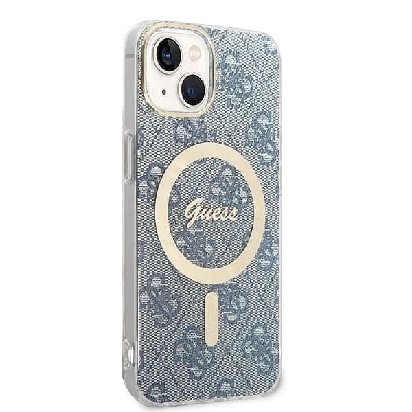Etui Guess 4G Print MagSafe na iPhone 14 + ładowarka indukcyjna - nieb