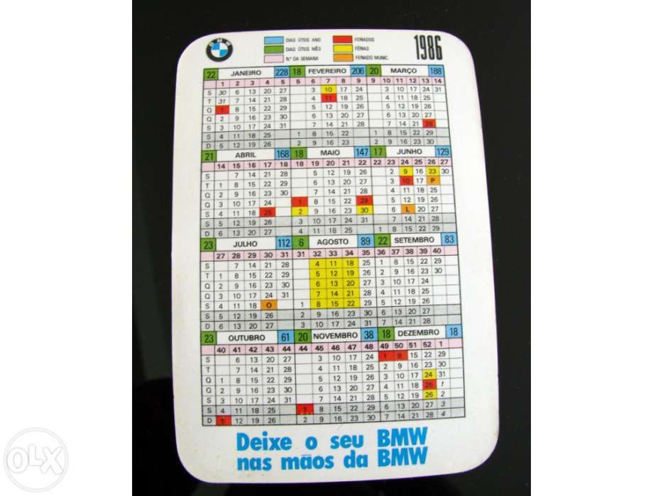 Bmw série - 1986 - Calendário (bolso) oficial - original - nacional