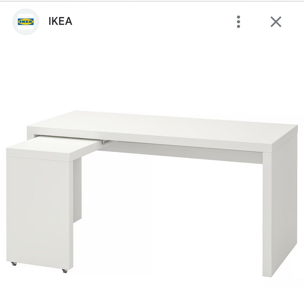 Komplet Ikea, Biurko MALM z wysuwanym panelem plus szafka, biały