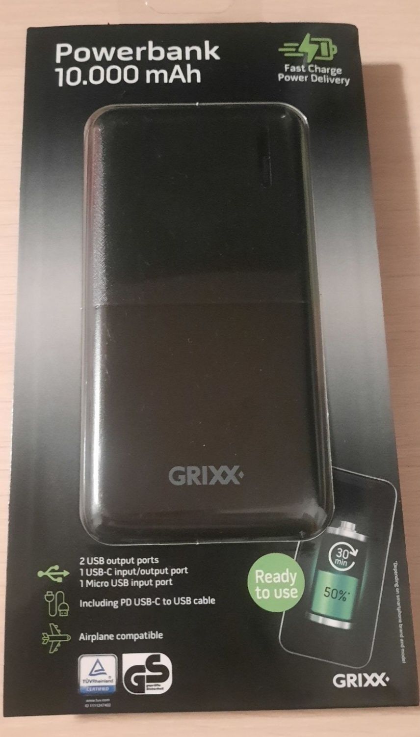 Павербанк з швидкою зарядкою. Фірма GRIXX. 10000 mAh