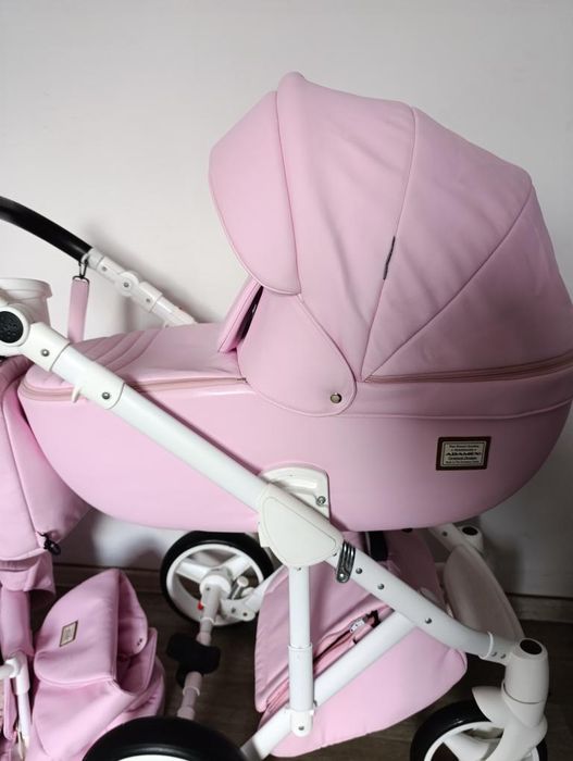 Коляска для дівчинки рожева 2в1 з еко шкіри