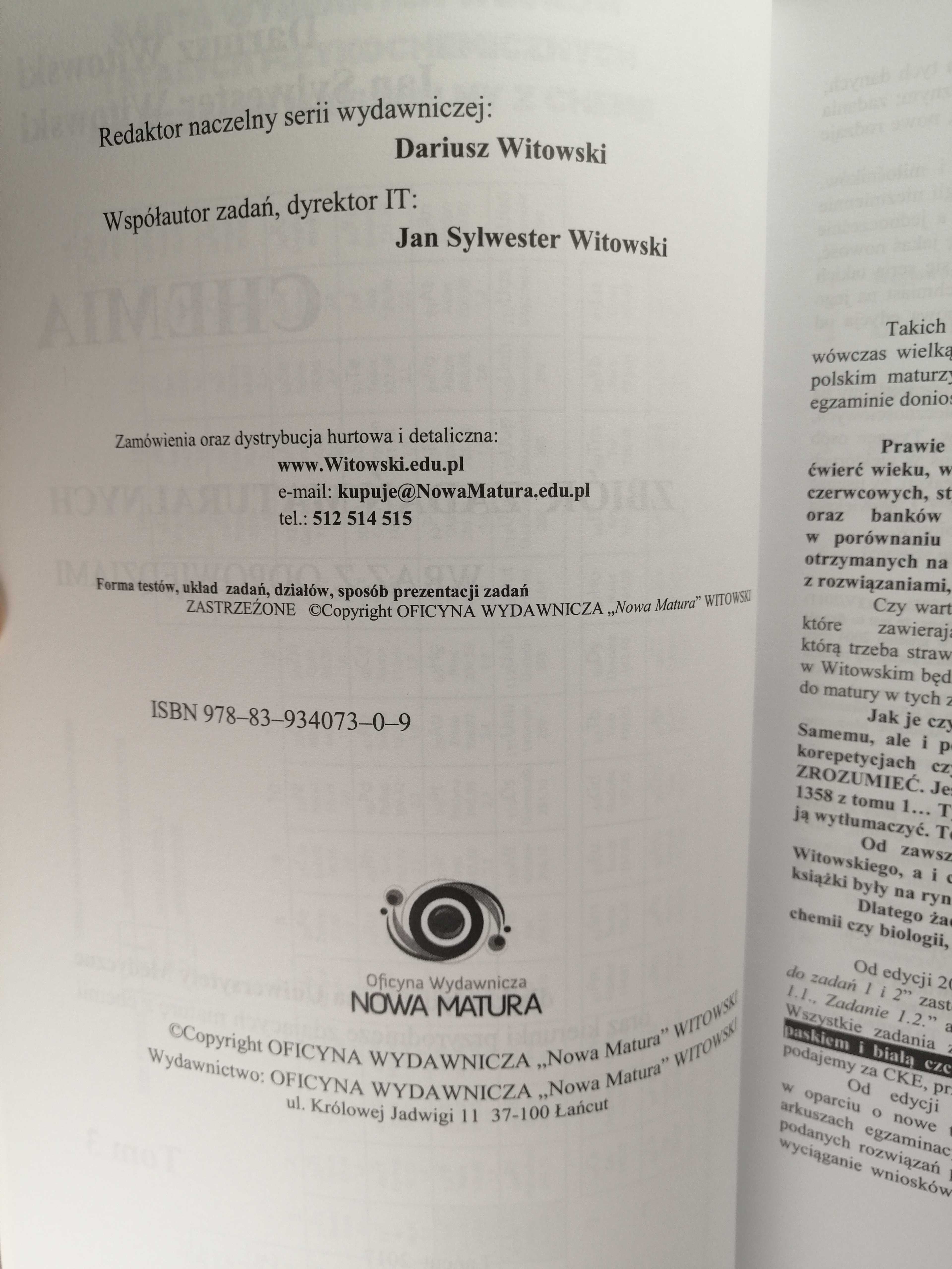 Książka: CHEMIA 3 zbiór zadań wraz z odpowiedziami skrypt Witowski