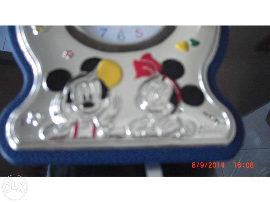 Relógio prata bilaminada do Mickey quarto de menino