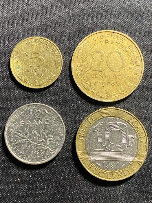 Zestaw monet Francja - 5, 20 Centimes/Centymów 1/2, 10 Franków Francs