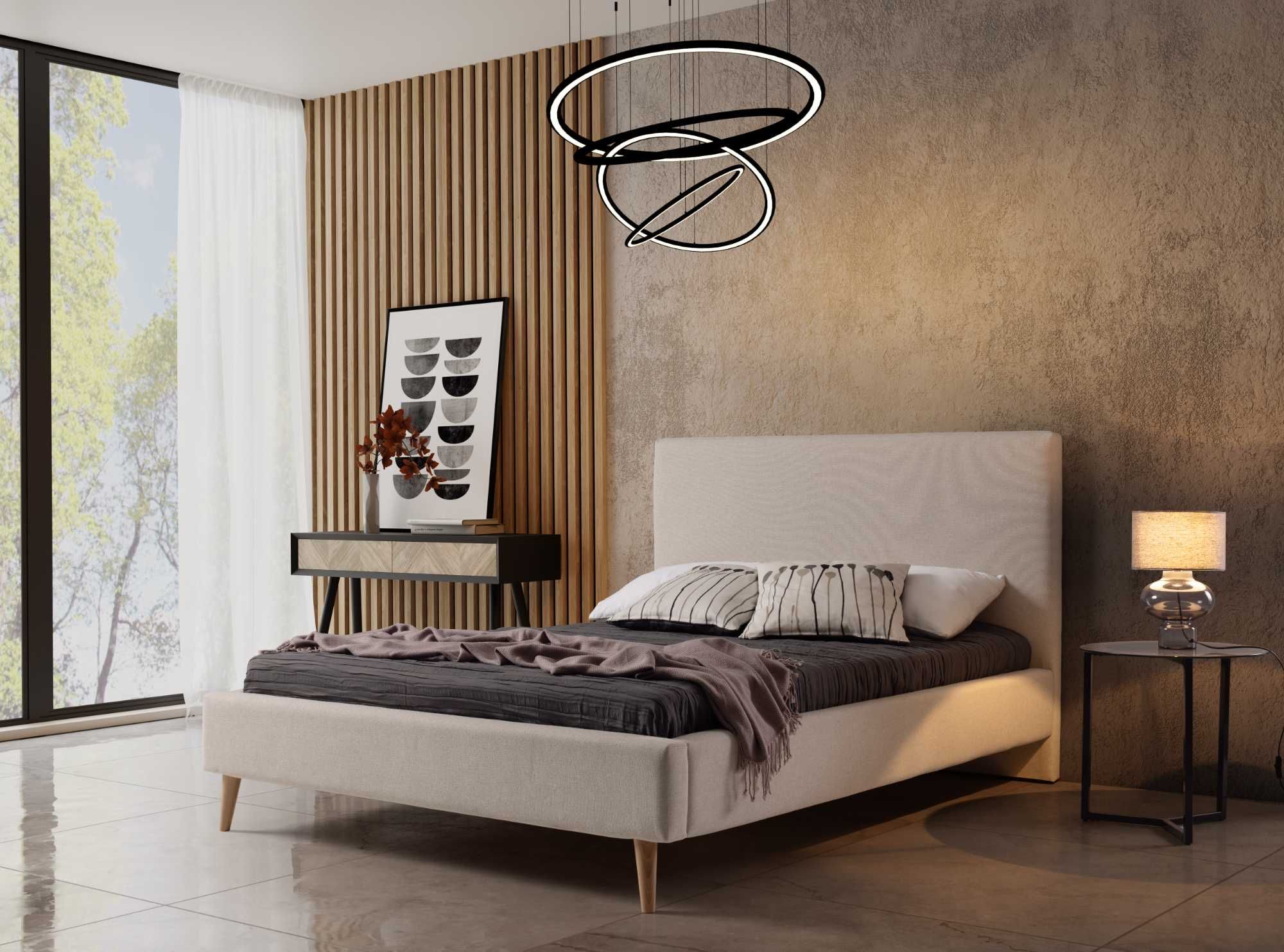 TANIO - Łóżko tapicerowane LOFT 180x200 | odcienie zimnego beżu