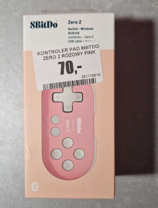Kontroler pad 8BITDO ZERO 2 różowy SWITCH Windows Android  80EK USB BL
