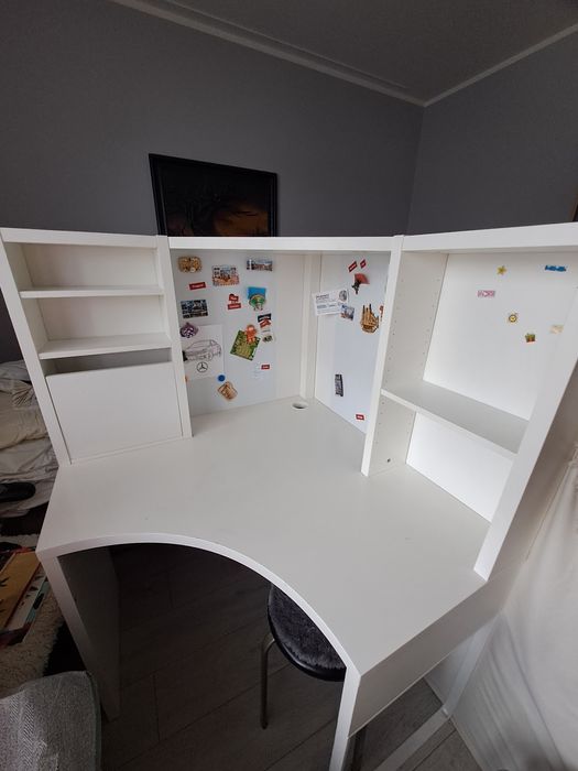 Biurko narożne z nadstawką Ikea Mickey białe