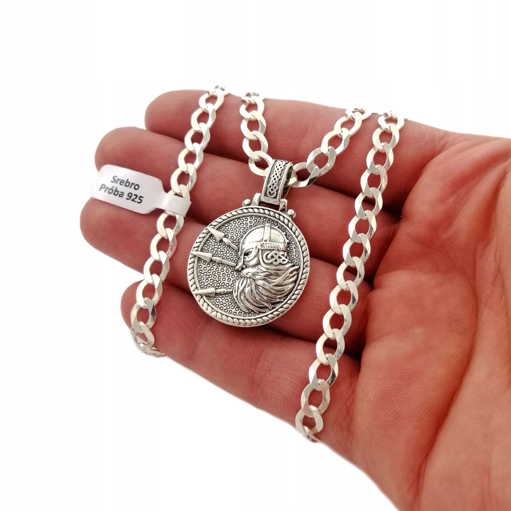 Łańcuszek Męski Srebrny Gruby + Zawieszka Viking 925 Prezent Dla Mężcz