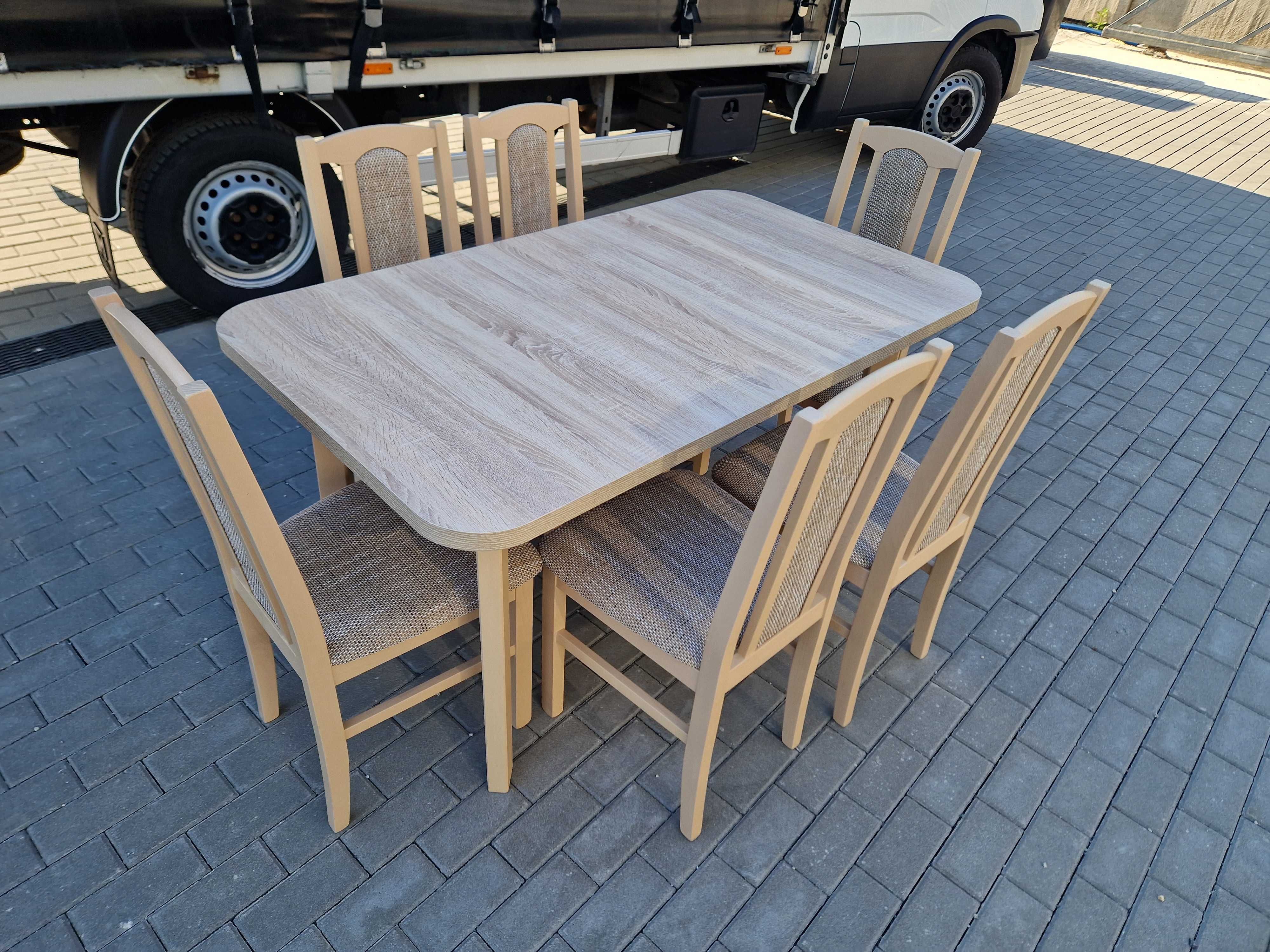Stół rozkładany + 6 krzeseł, sonoma + cappuccino , nowe , dostawa PL