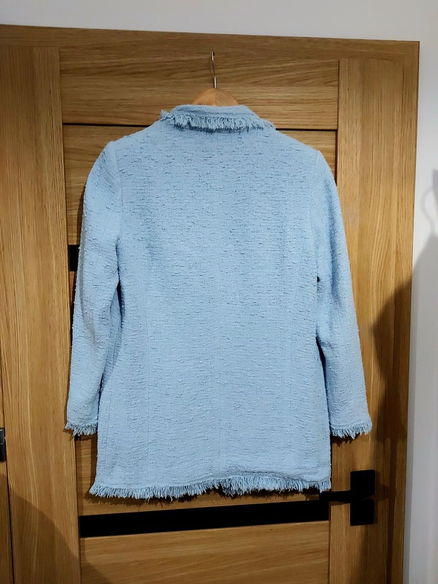 Modna stylowa damska marynarka boucle zakardowa roz M błękitna