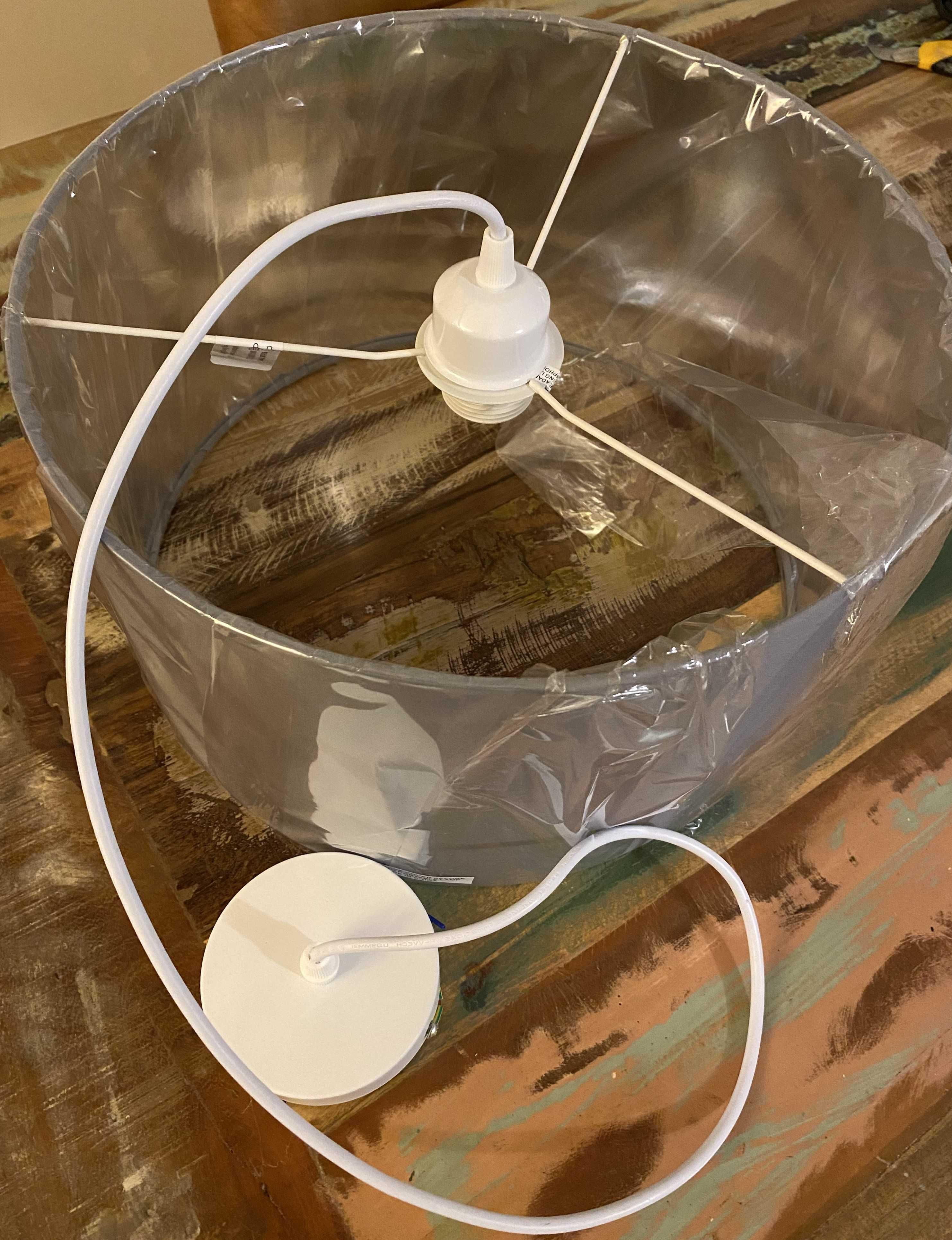 Lampa z abażurem kloszem szara chromowana fi 35 cm