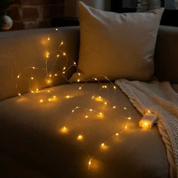 Гірлянда Роса нитка 50 LED довжина 5 м на батарейках, Жовтий колір
