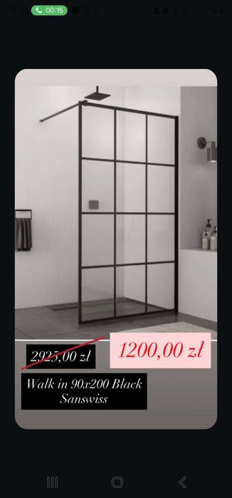 Wyprzedaż ekspozycji! Kabina walk in Sanswiss Easy 90 black