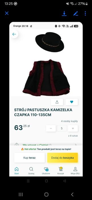 Strój Pastuszka kapelusz kamizelka