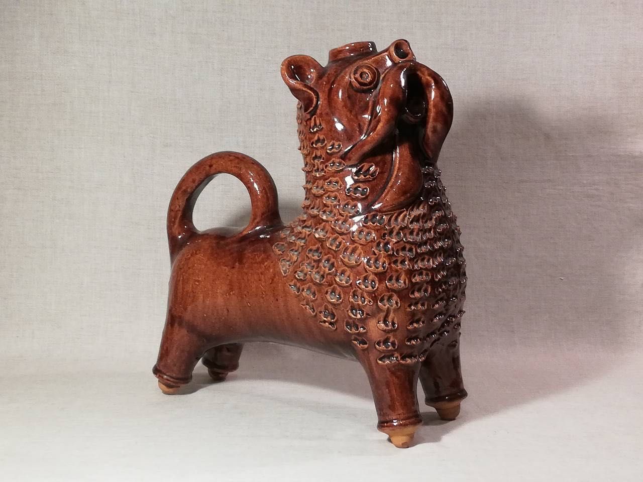 Karafka MIRACLE BEAST LION BARAN ceramiczna majolika Opisznia ZSRR