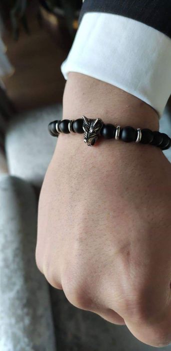Pulseiras Masculinas Lobo com Pedras Naturais