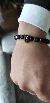 Pulseiras Masculinas Lobo com Pedras Naturais