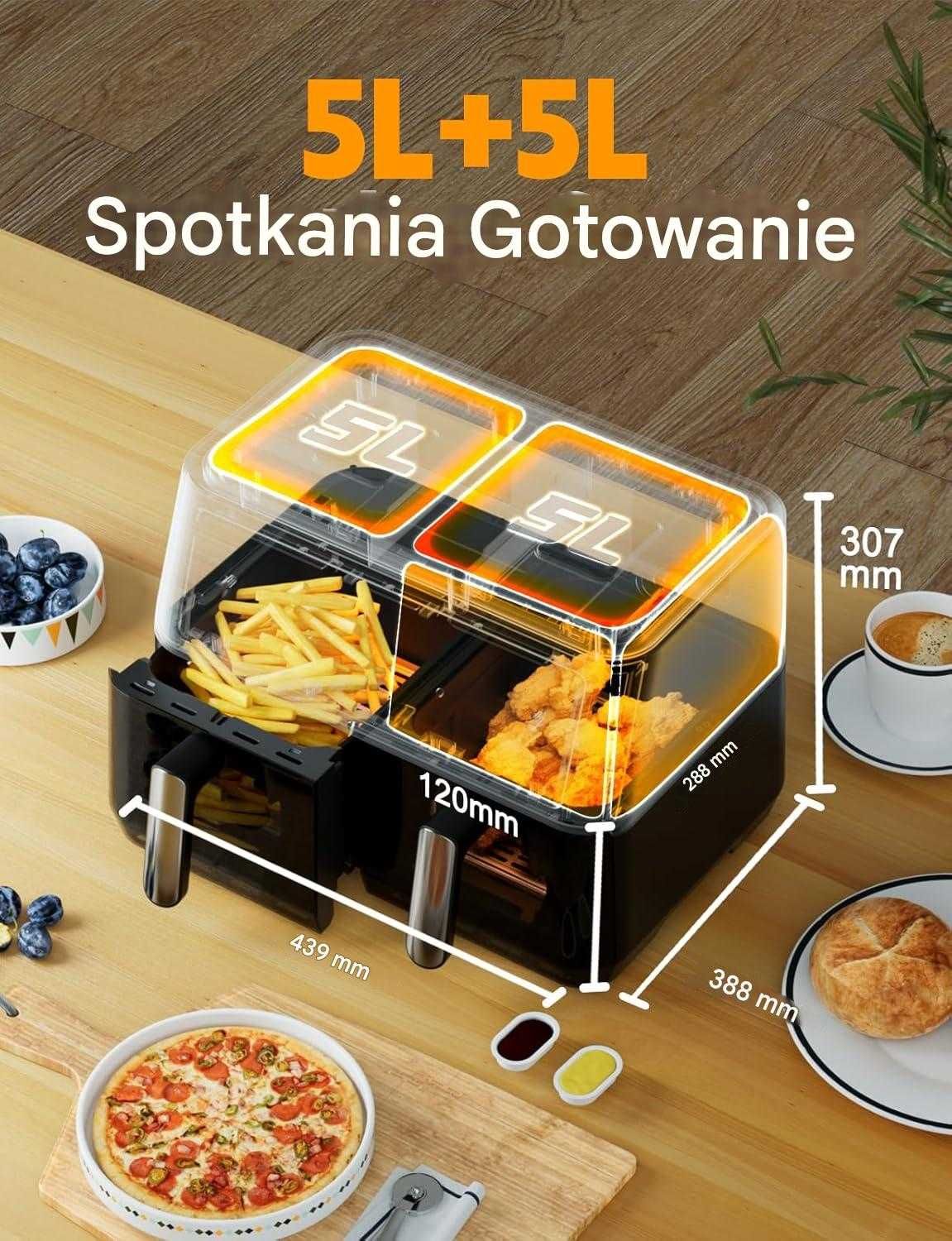 AIR FRYER Frytkownica Beztłuszczowa Mocna 2400W 6L 2 KOMORY Z OKNAMI!