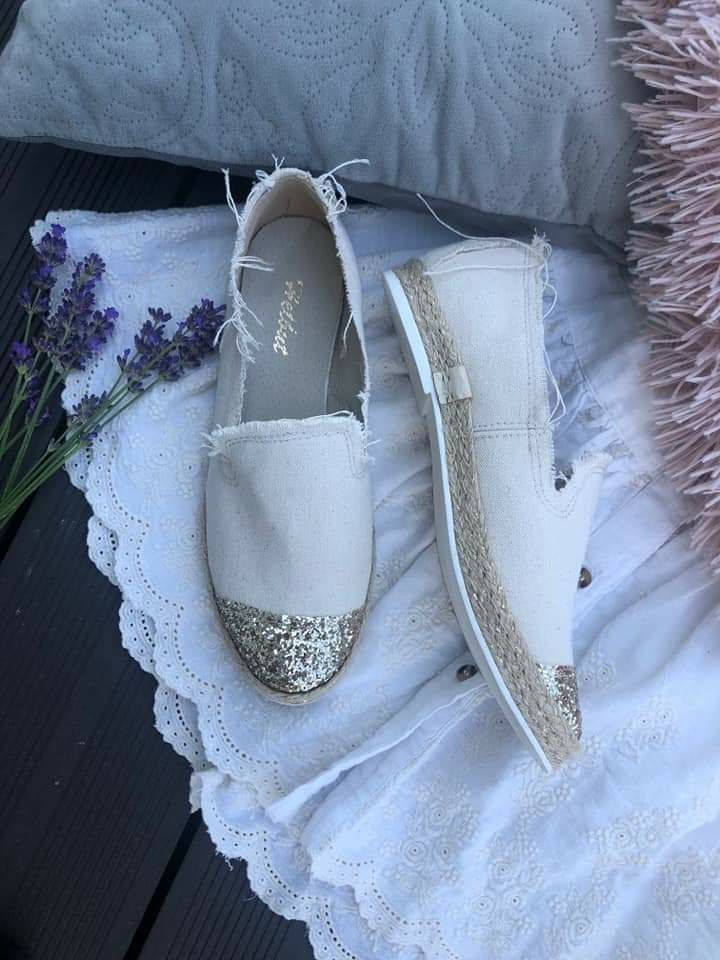Espadryle brokatowe naturalne len 38 39