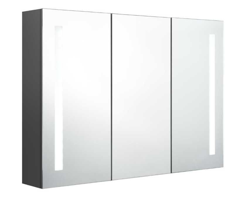 Szafka z lustrem i LED 89x14x62 cm, szara VidaXL