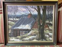 Obraz Olej Na Płótnie "Leśna Chatka" Duży Sygnowany 51x42 cm Rama