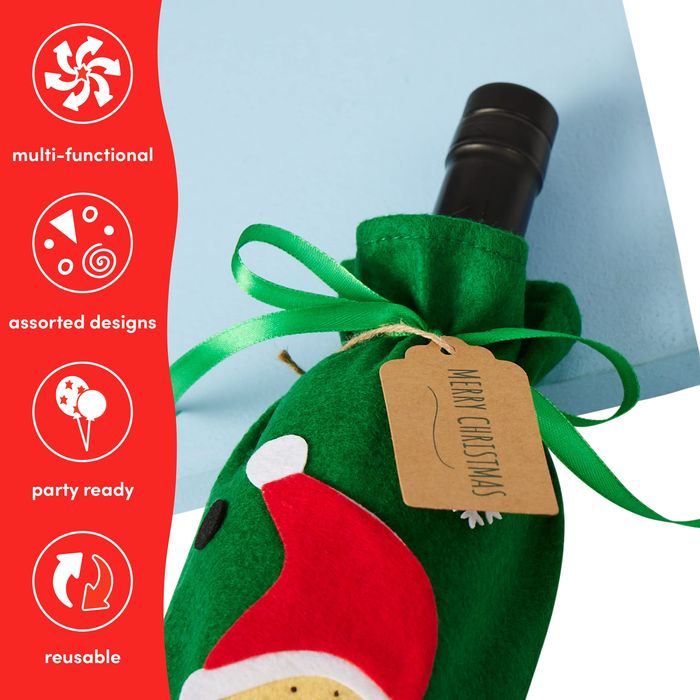 Świąteczne Torebki Filcowe na Butelki Wina - Zestaw 10 szt.