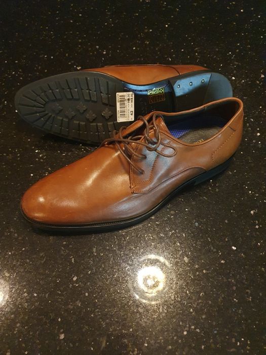 Pantofle męskie skórzane Stockholm brązowe.42-43 nowe.