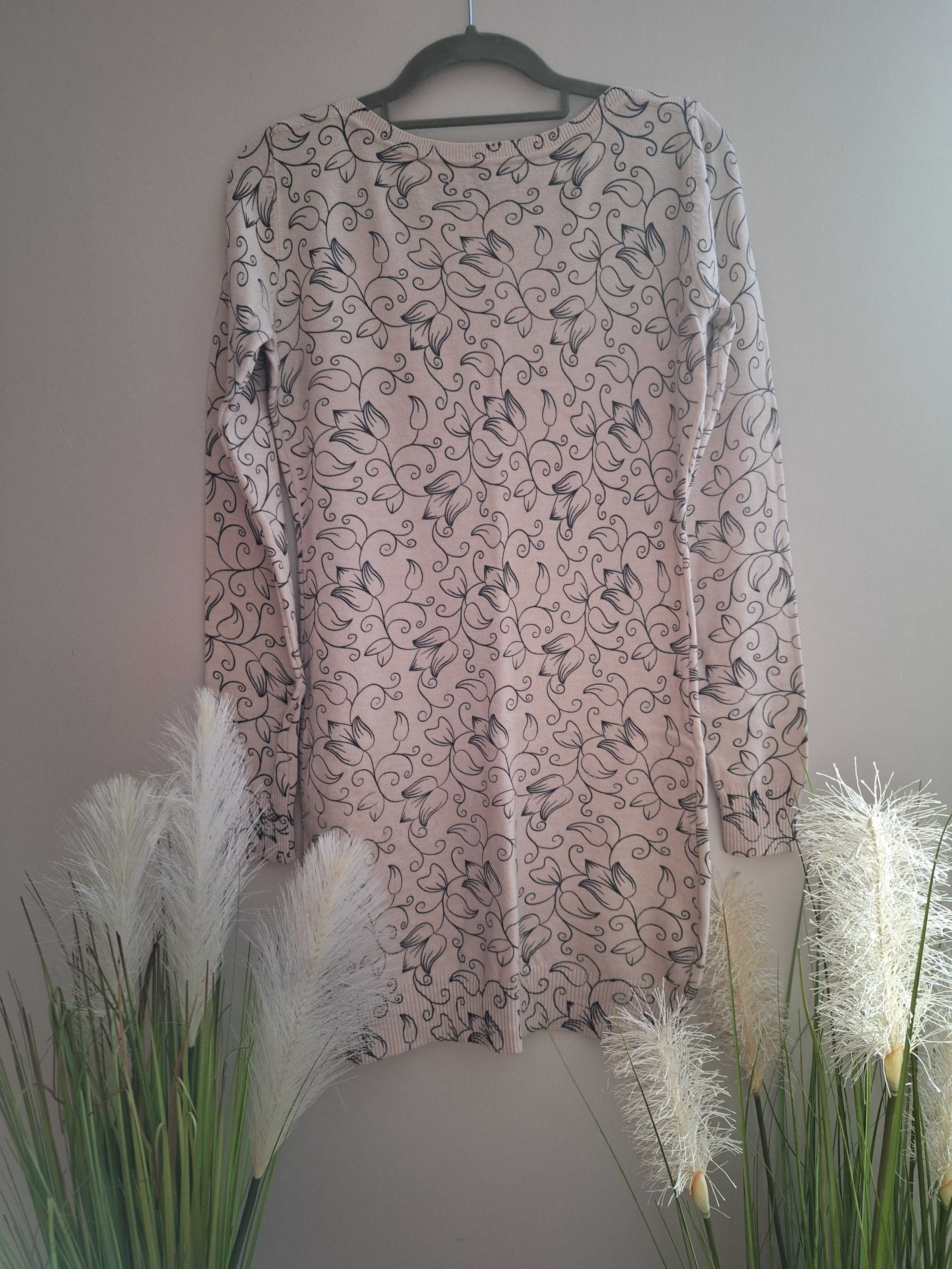 Bluzka/tunika beżowa cienka długi rękaw z cekinami X&J L/XL (40/42)
