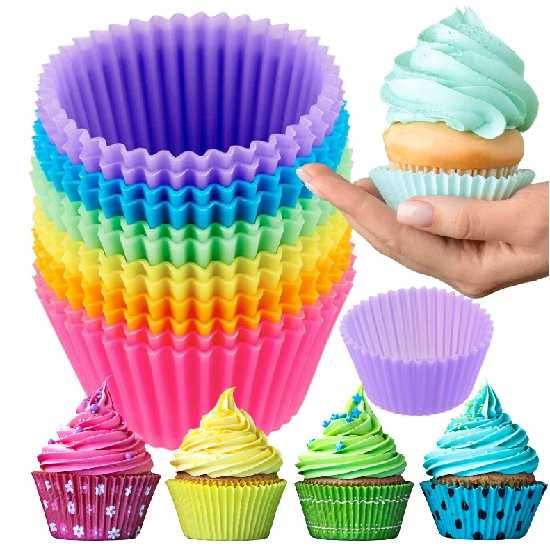 Tęczowe FOREMKI SILIKONOWE do babeczek muffin do pieczenia 42 szt