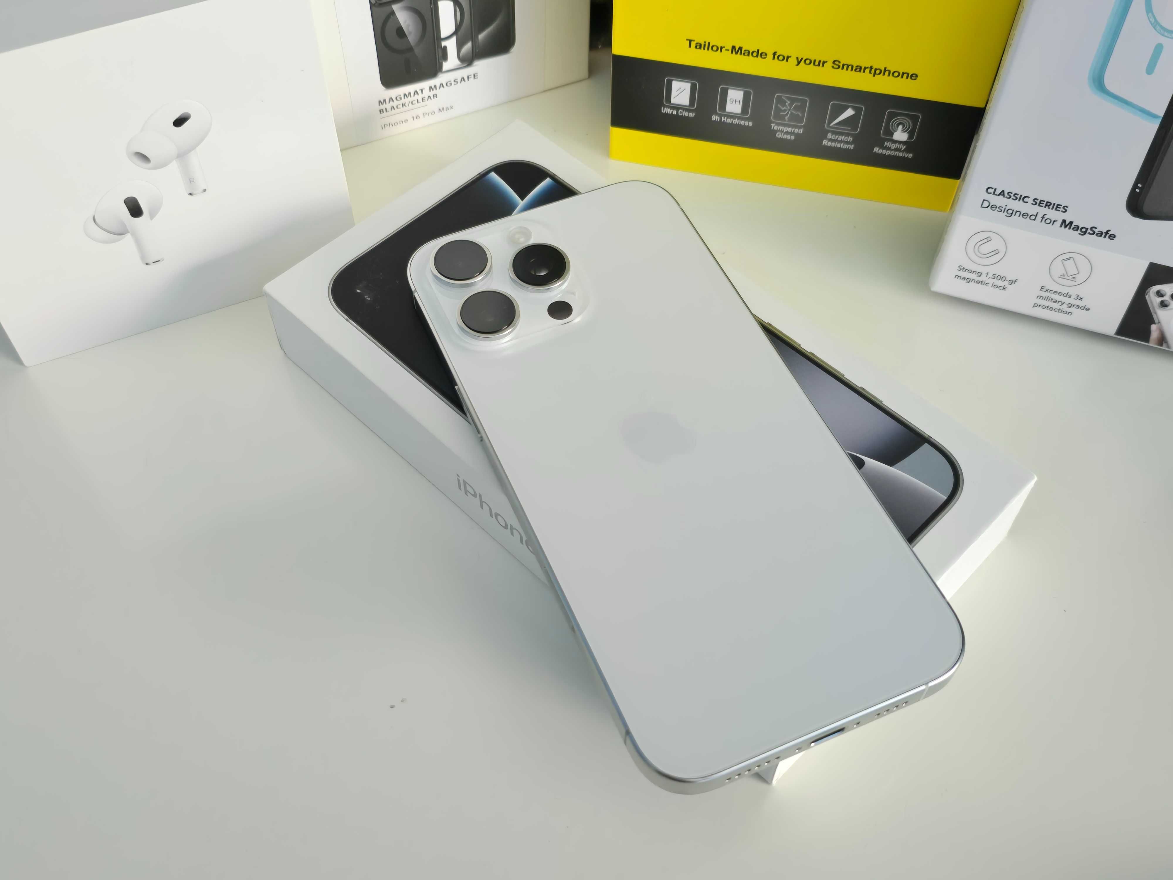 Iphone 16 Pro Max 512GB Biały| AirPods Pro 2 ANC|Etui 3szt.|