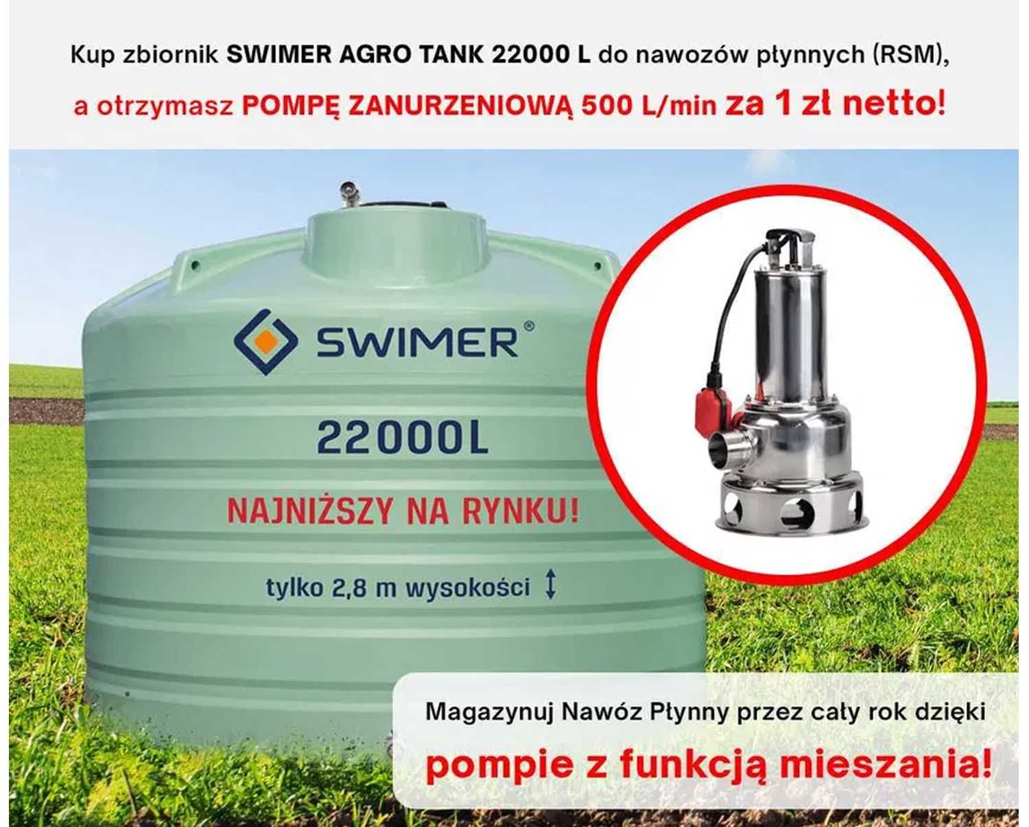 PROMOCJA! SWIMER Zbiornik na RSM 22000l z pompą