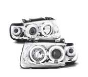 FARÓIS VOLKSWAGEN VW POLO 6N 94-99 ANGEL EYES FUNDO CROMADO MAN.