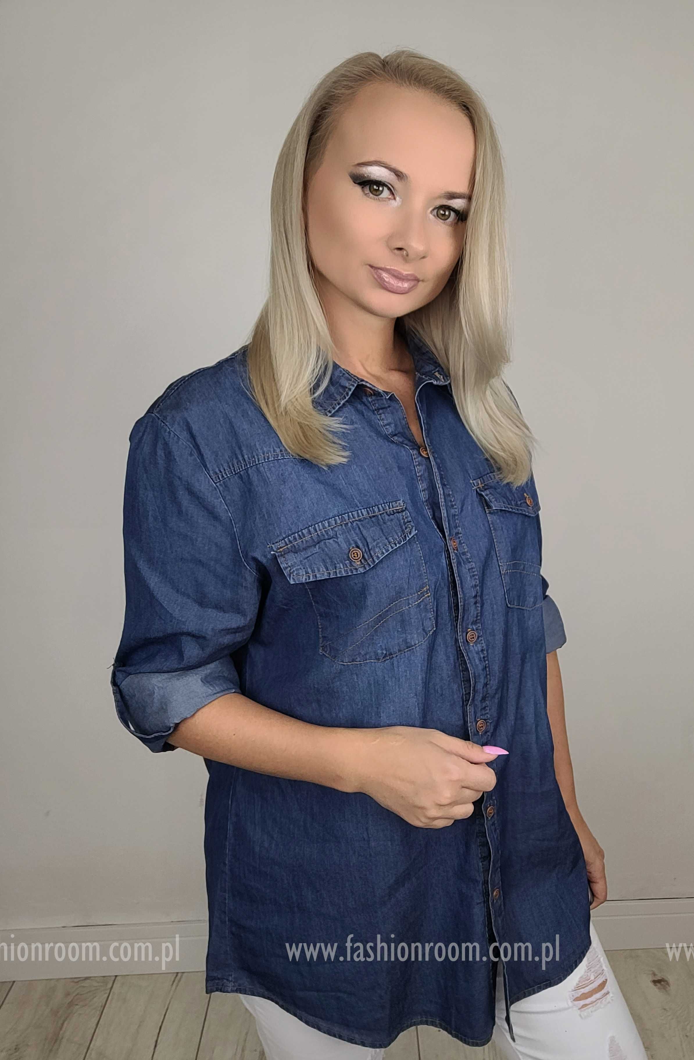 PLUS SIZE JEANS rozm 46 - 54 Koszula damska jeansowa rękaw 3/4 TU r 52
