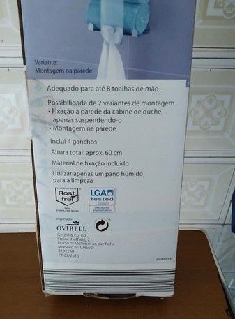 Suporte para toalhas em vidro e inox - Novo