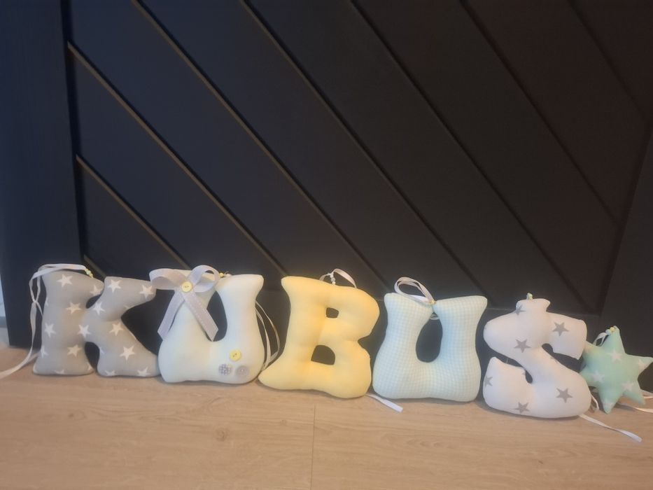 Literki bawełniane, szyte, imię Kubuś