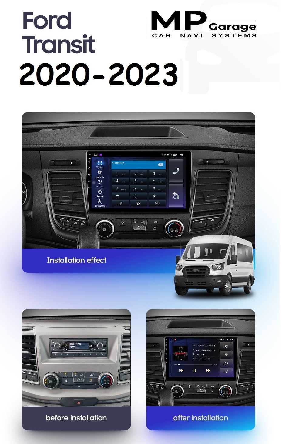 Nawigacja Ford Transit 2020_2023 Android CarPlay 4G Montaż