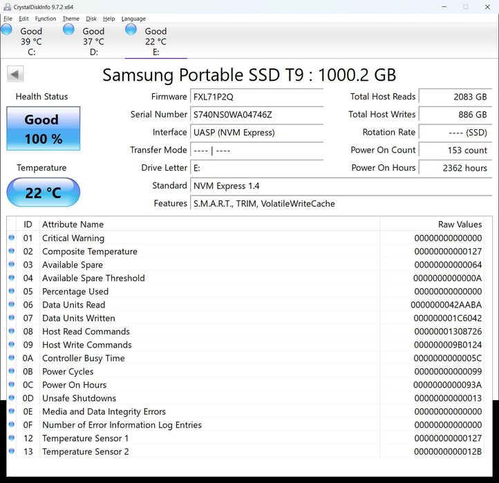 Samsung T9 1TB Portable SSD Black (MU-PG1T0B)