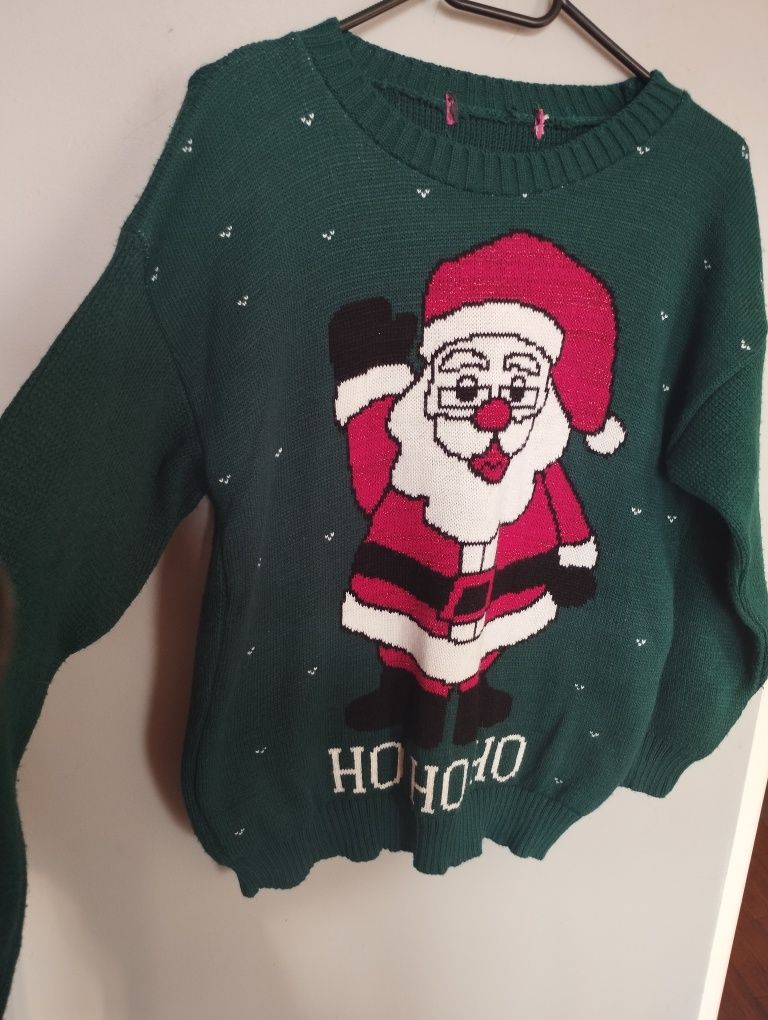 Zielony świąteczny sweter Mikołaj święta 36 38