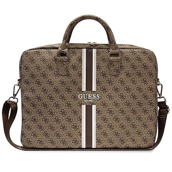 Torba Guess 4G Printed Stripes na laptopa 16" - brązowa