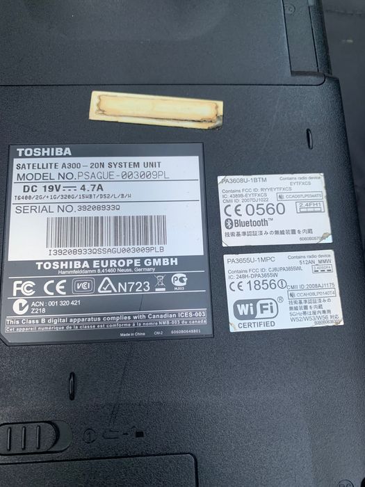 Laptop Toshiba Satellite A300-20N – sprawny, retro, Wi-Fi, Bluetooth