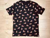 Koszulka bluzka oversize w CORGI czarna w brązowe pieski | unisex