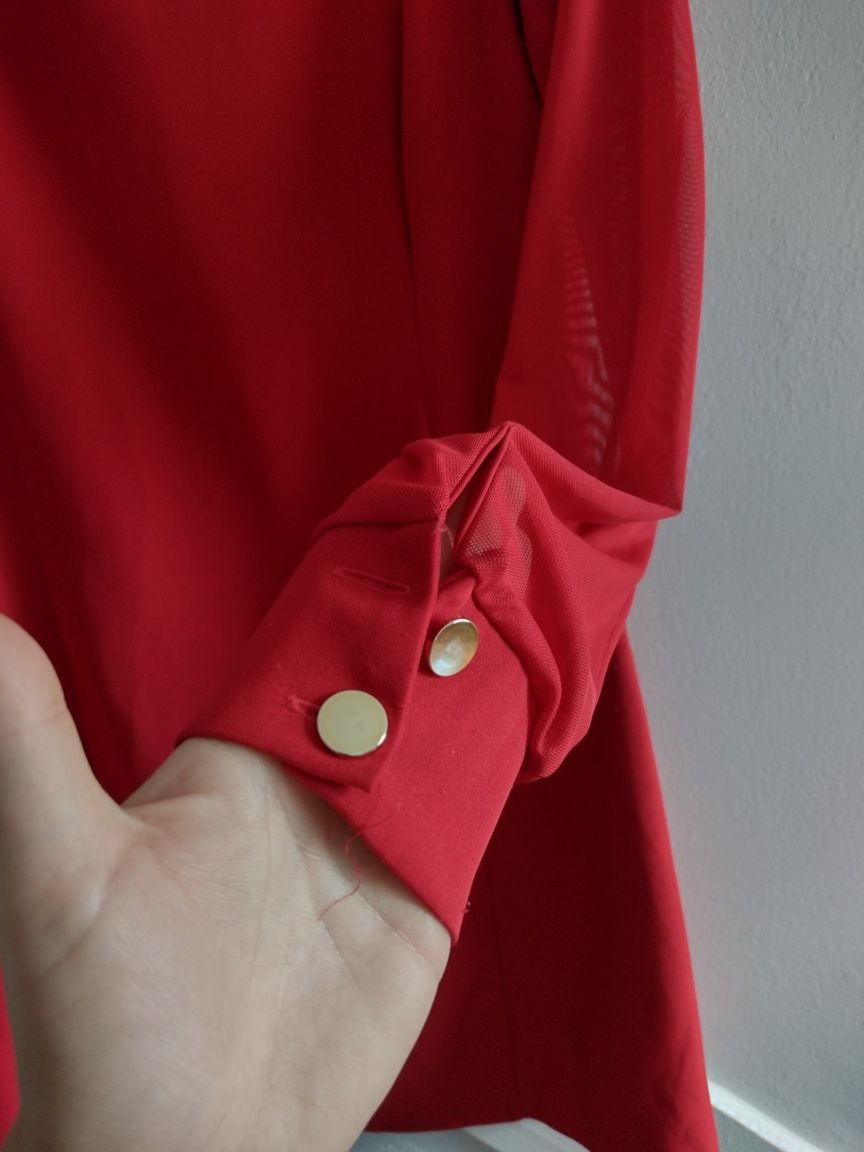 Czerwona sukienka damska rozmiar 38 szyfonowe rękawy święta